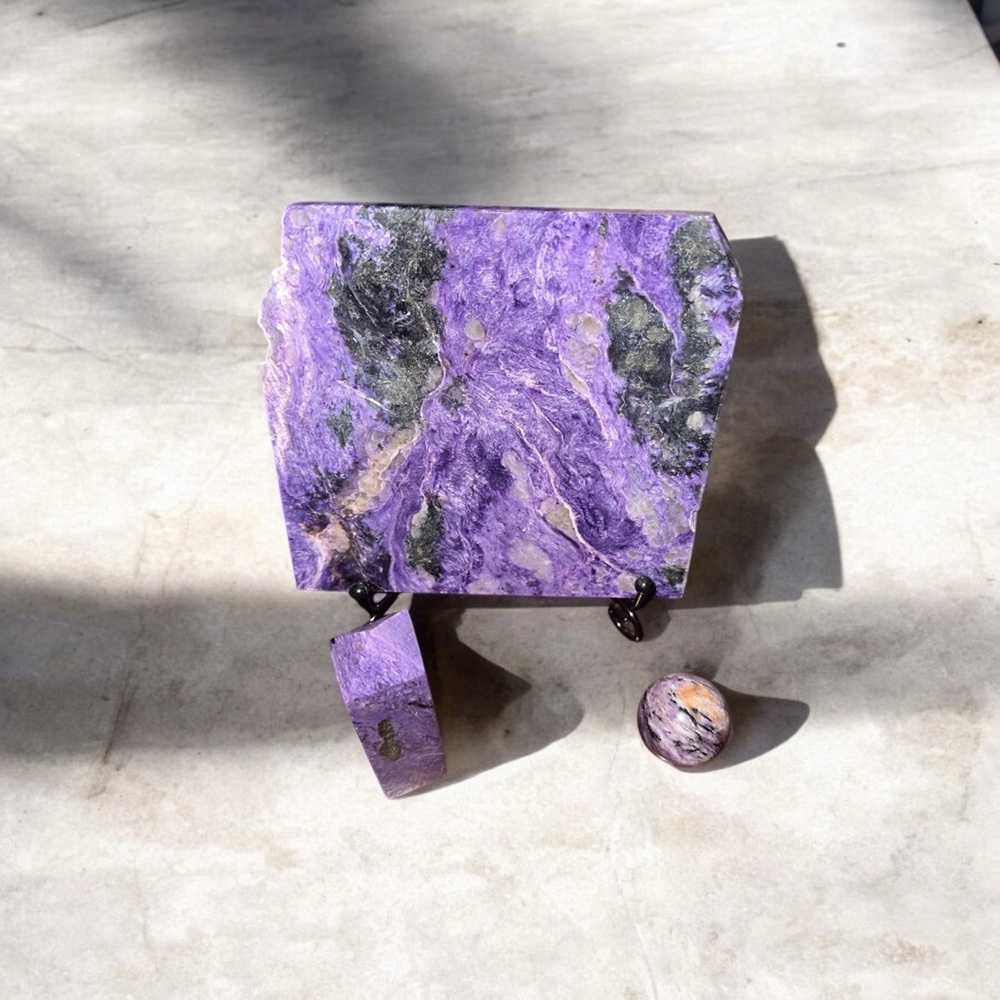 Charoite Set - Slab, Sphere, Tower - CHAROITESET-002